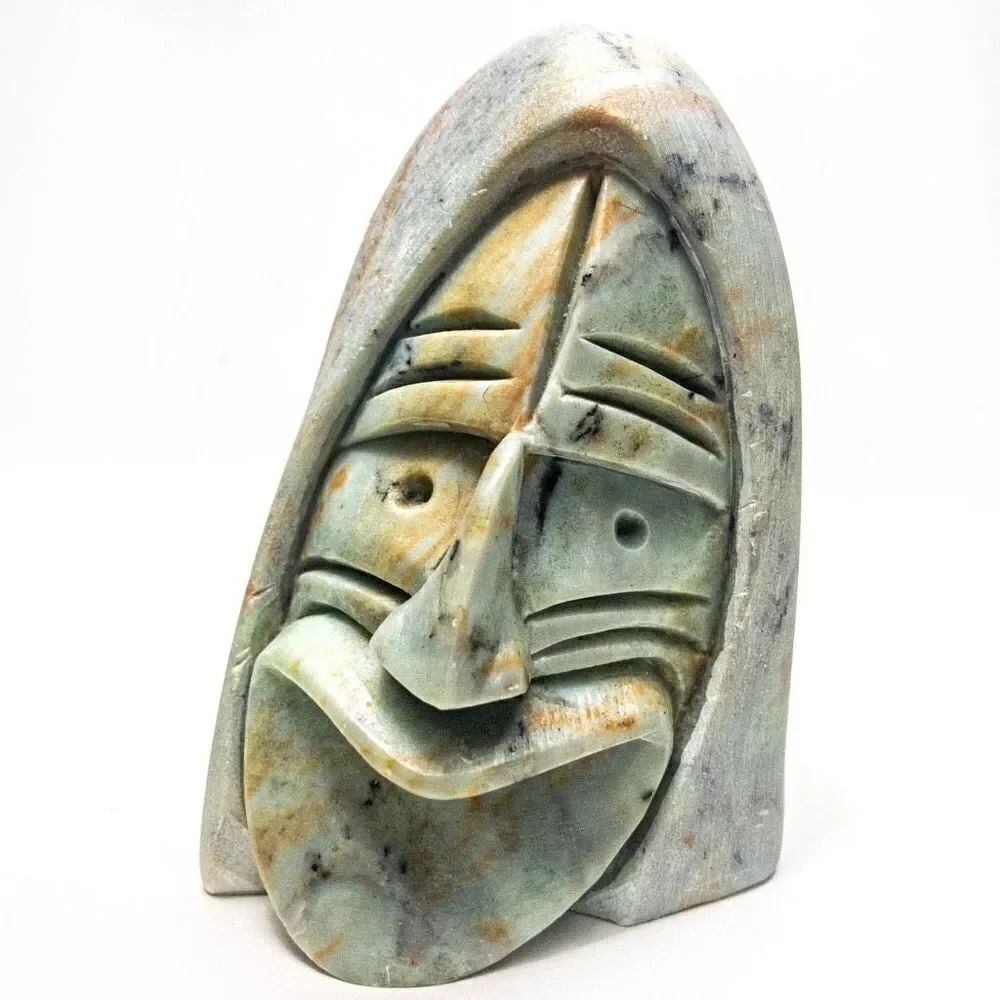 *Rare* Six Nations Iroquois False Faces SIGNED Soapstone Sculpture